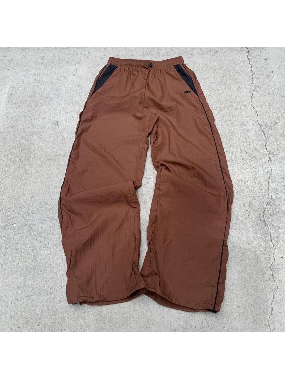 Y2k 2000s baggy loose lightweight striped Brown and Black windbreaker pants - Picture 2 of 8